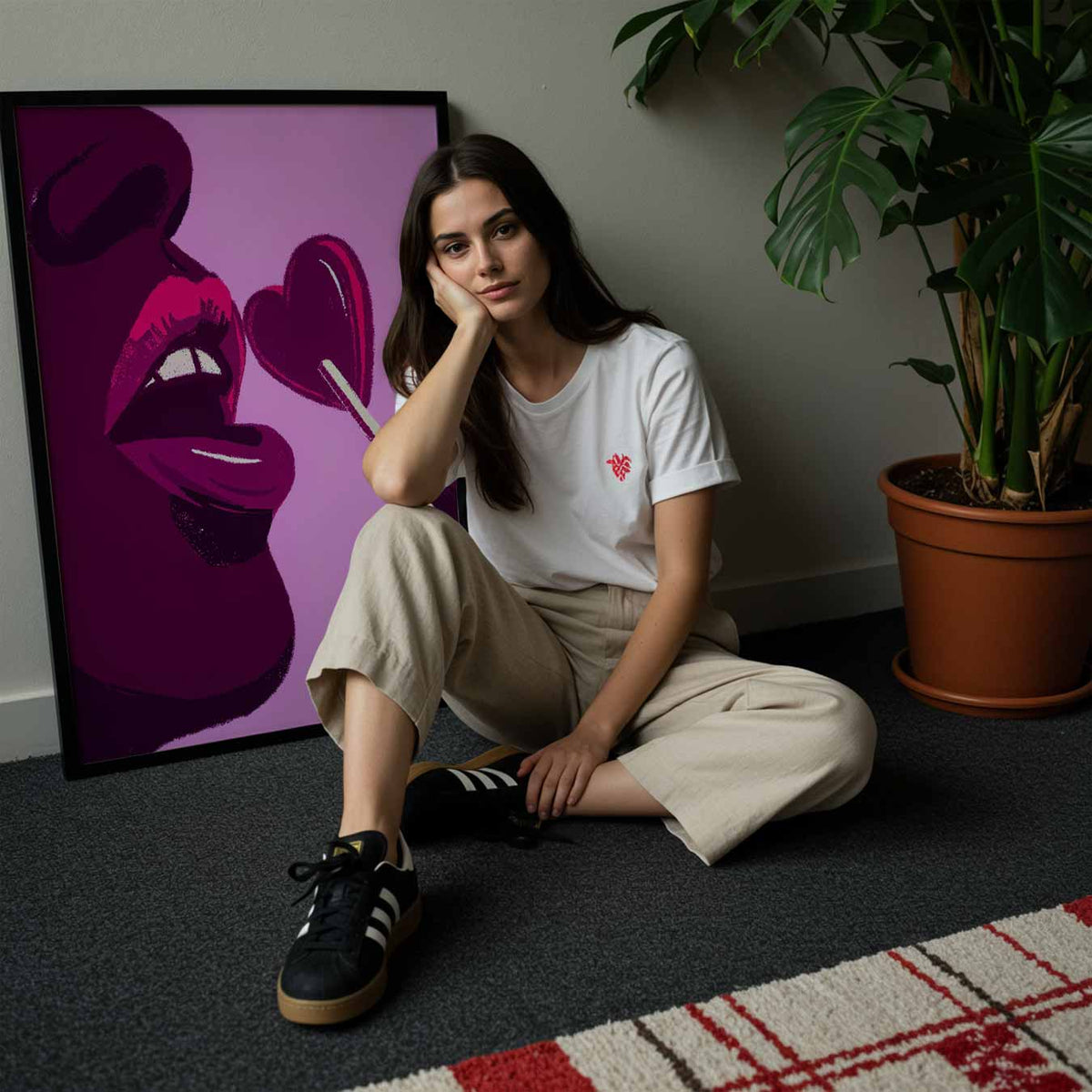 Verleidelijke Lippen en Hart Lolly – zomerse poster in staand formaat
