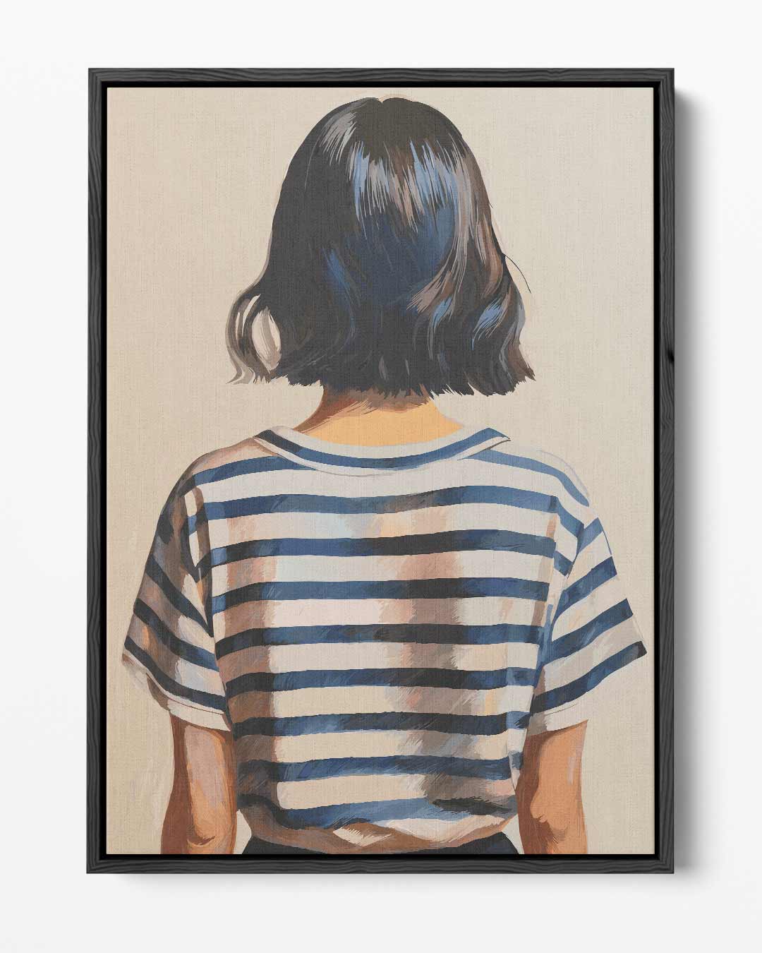 Strepen en Stille Reflectie – portret kunstwerk als wanddecoratie
