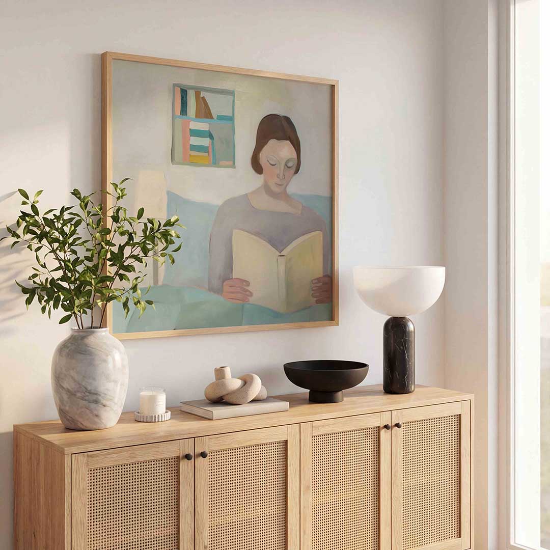 Lezende vrouw – kunst en design poster in vierkant formaat