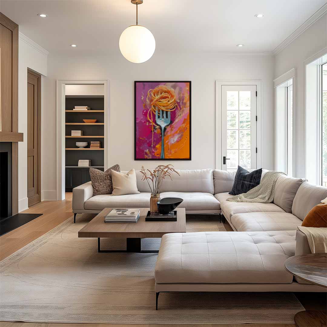 Spaghetti op een Vork – canvas wanddecoratie in portret formaat