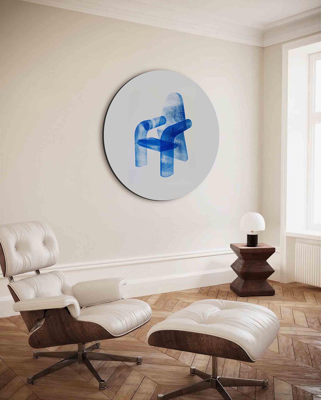 Transparante stoel – moderne ronde wanddecoratie van WallArtistic