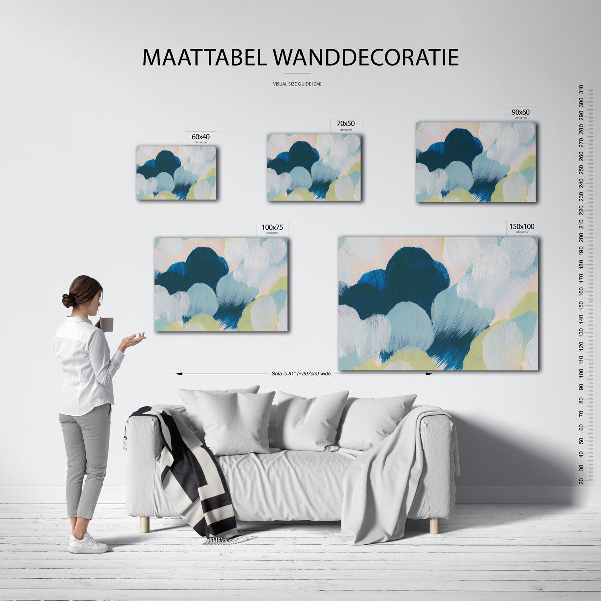 Kleurrijke borstelstreken – moderne liggende wandkunst