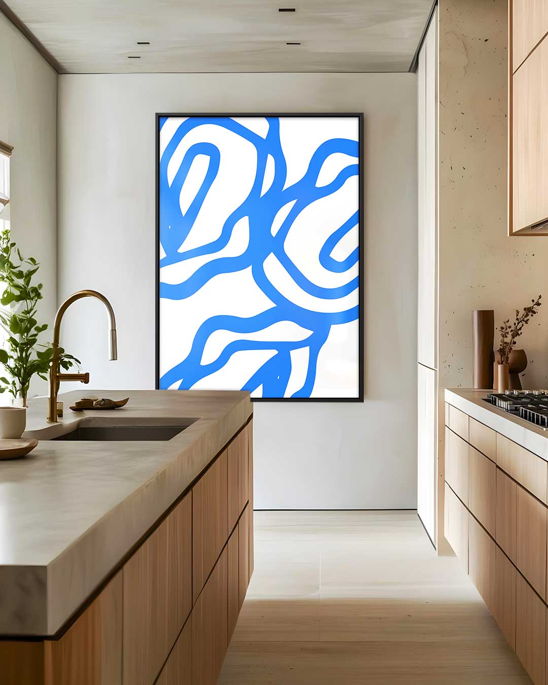 Abstracte Blauwe Golven – staand kunstwerk voor modern interieur