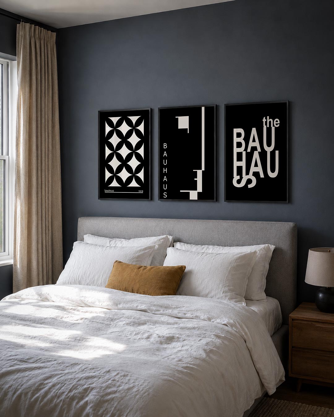 Vormritme en contrast posterset – derde productweergave – deze posterset in drie delen toont een herhalend patroon van zwarte