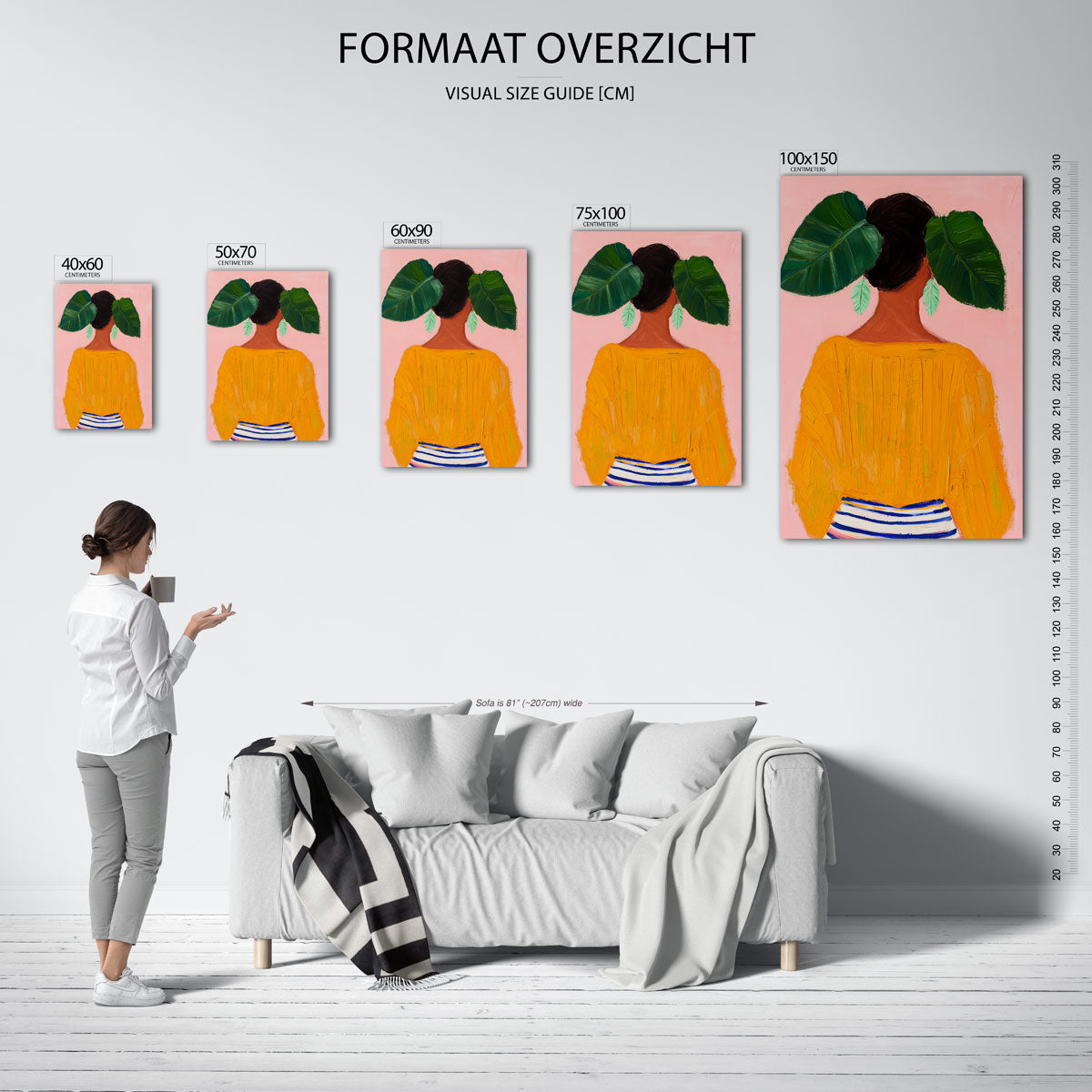 Vrouw met bladeren – staand wanddecoratie kunstwerk