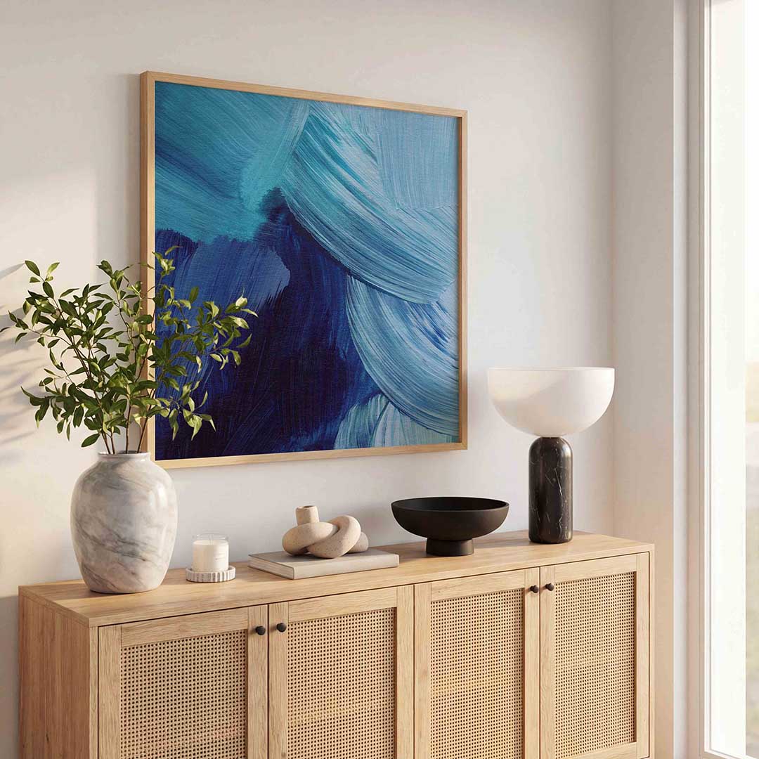 Blauwe penseelstreken – schilderkunst als moderne vierkante poster