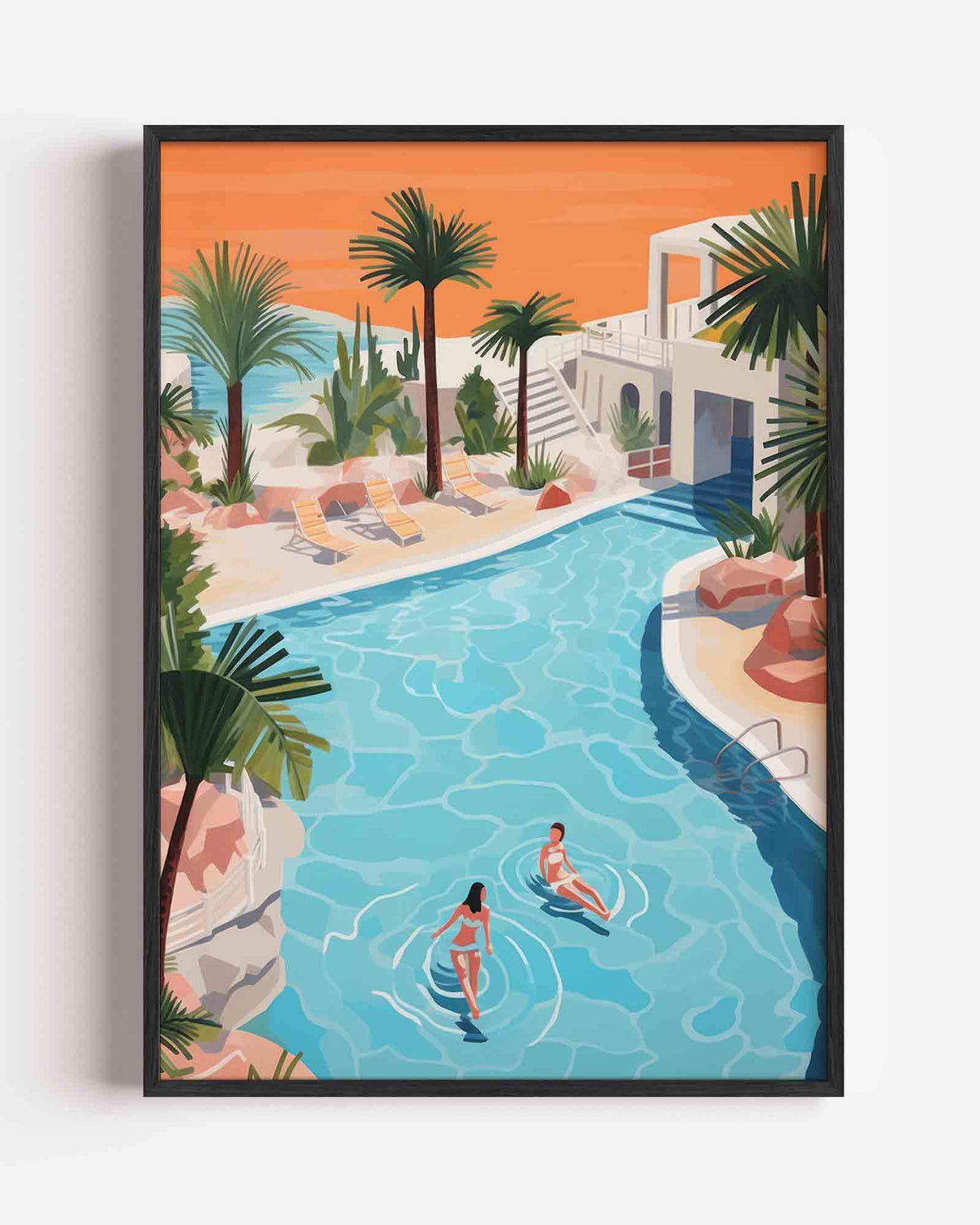 Zwembad en palmbomen – keuken portret poster als wanddecoratie