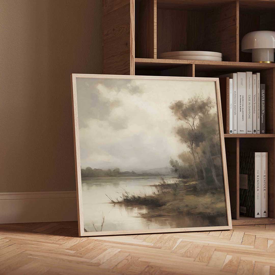 Landschap met rivier – vintage wandkunst als vierkante poster