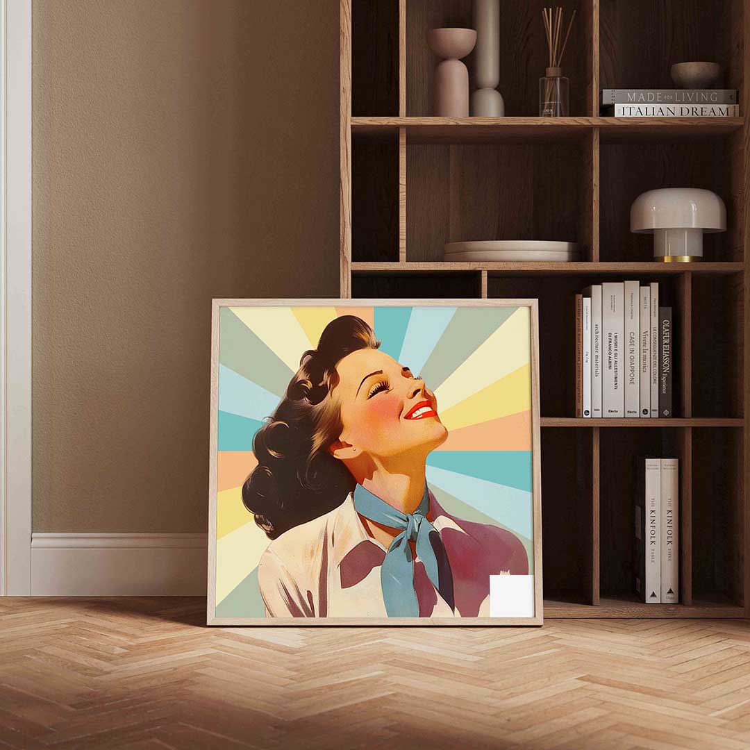 Lachende vrouw – kleurrijke Pop Art poster in vierkant formaat