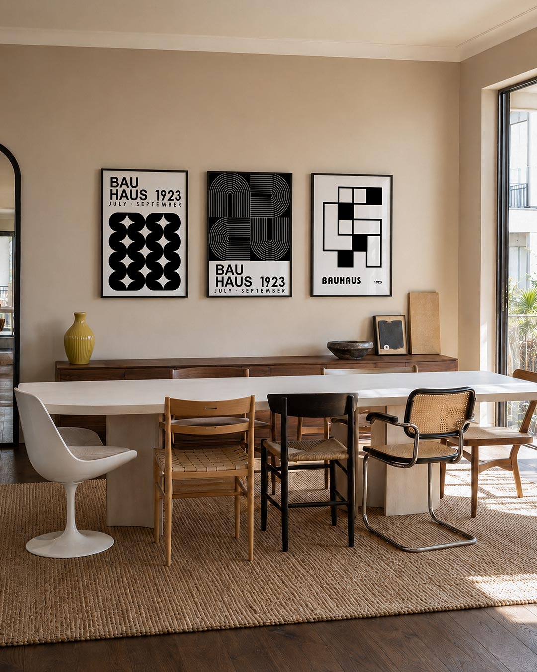 Vorm en balans posterset – tweede productweergave – deze posterset in drie delen toont een strak lijnenspel van zwarte, halve