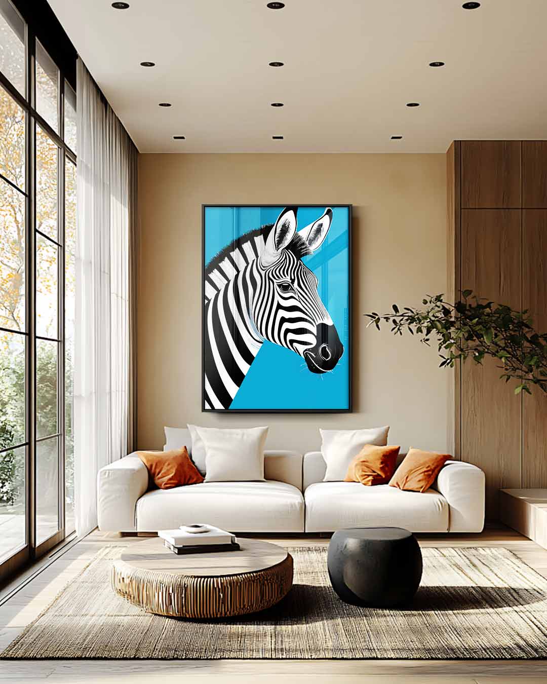 Zebra in de spotlight – modern portret kunstwerk van WallArtistic