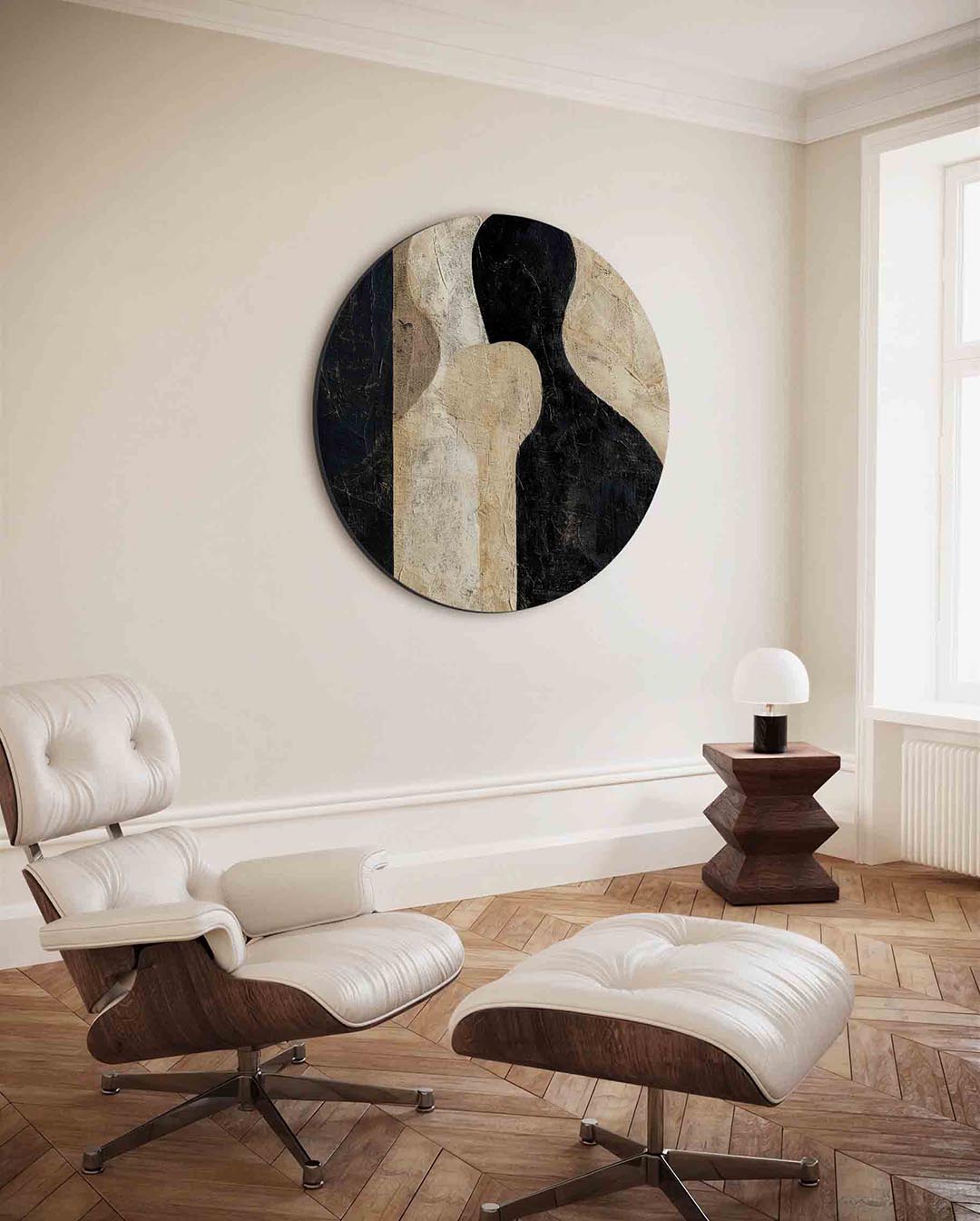 Abstracte silhouetten – moderne ronde wanddecoratie met vrouwelijk portret