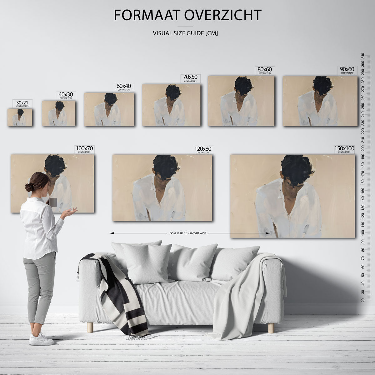 Man met gebogen hoofd – landscape muurposter met eigentijdse illustratie