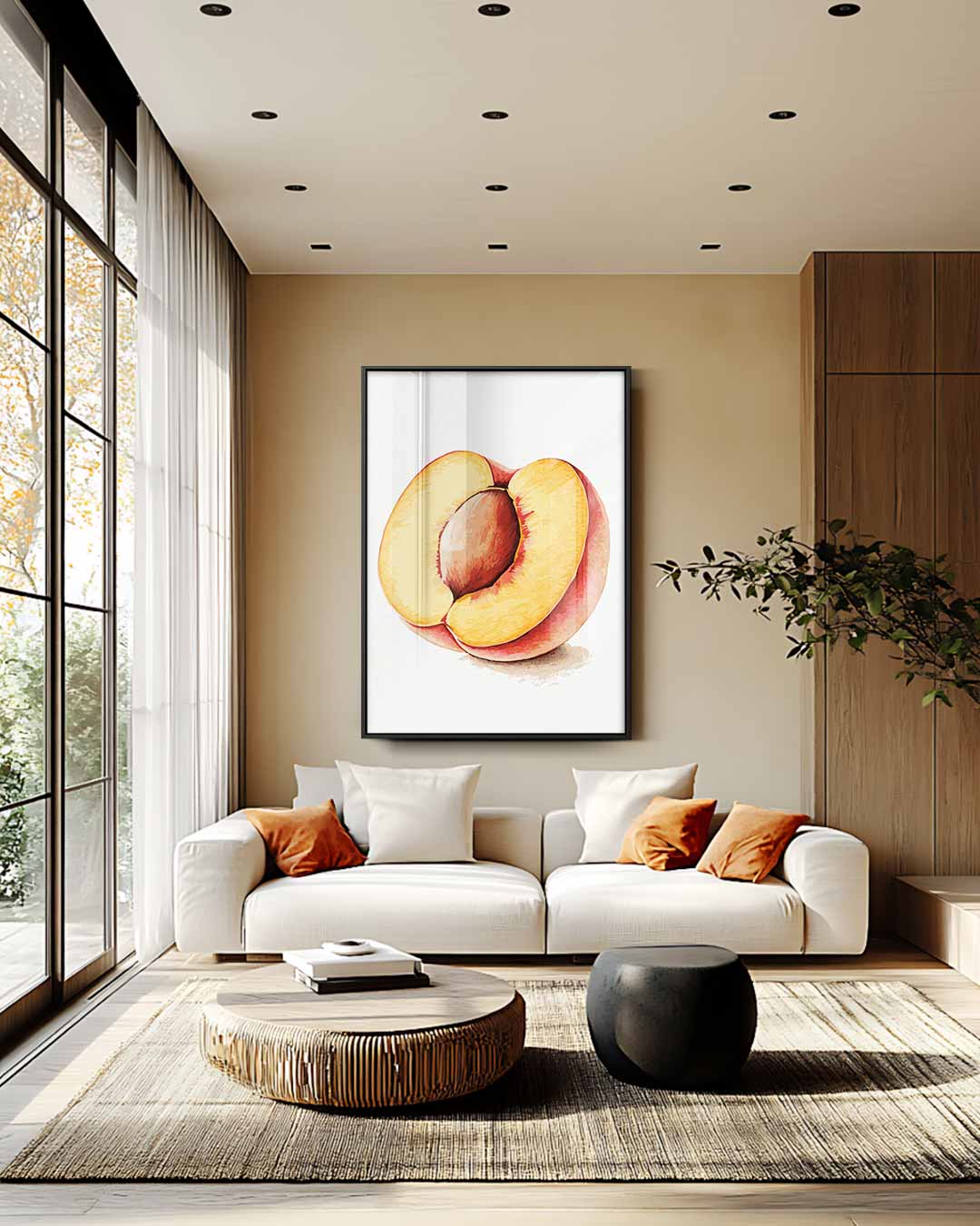 Kleurrijke Perzik Illustratie – plexiglas wanddecoratie in portret formaat