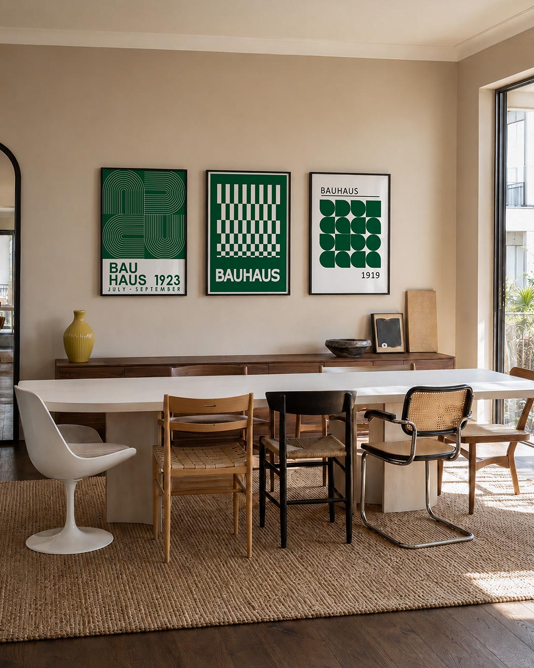 Lijnen en vormen posterset – tweede productweergave – deze posterset in drie delen toont een ritmisch lijnenspel met gebogen