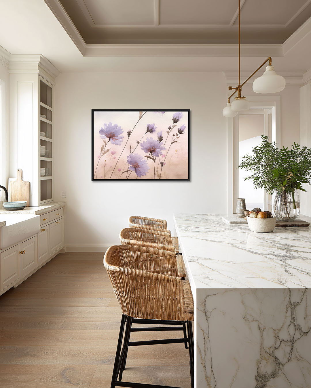 Bloemen in pasteltinten – wanddecoratie in interieur