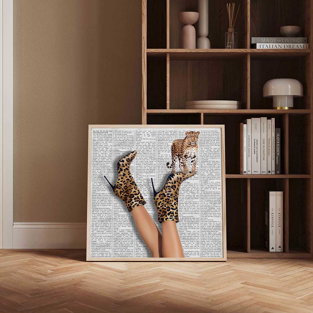 Luipaardprint laarzen – kleurrijke Pop Art poster in vierkant formaat
