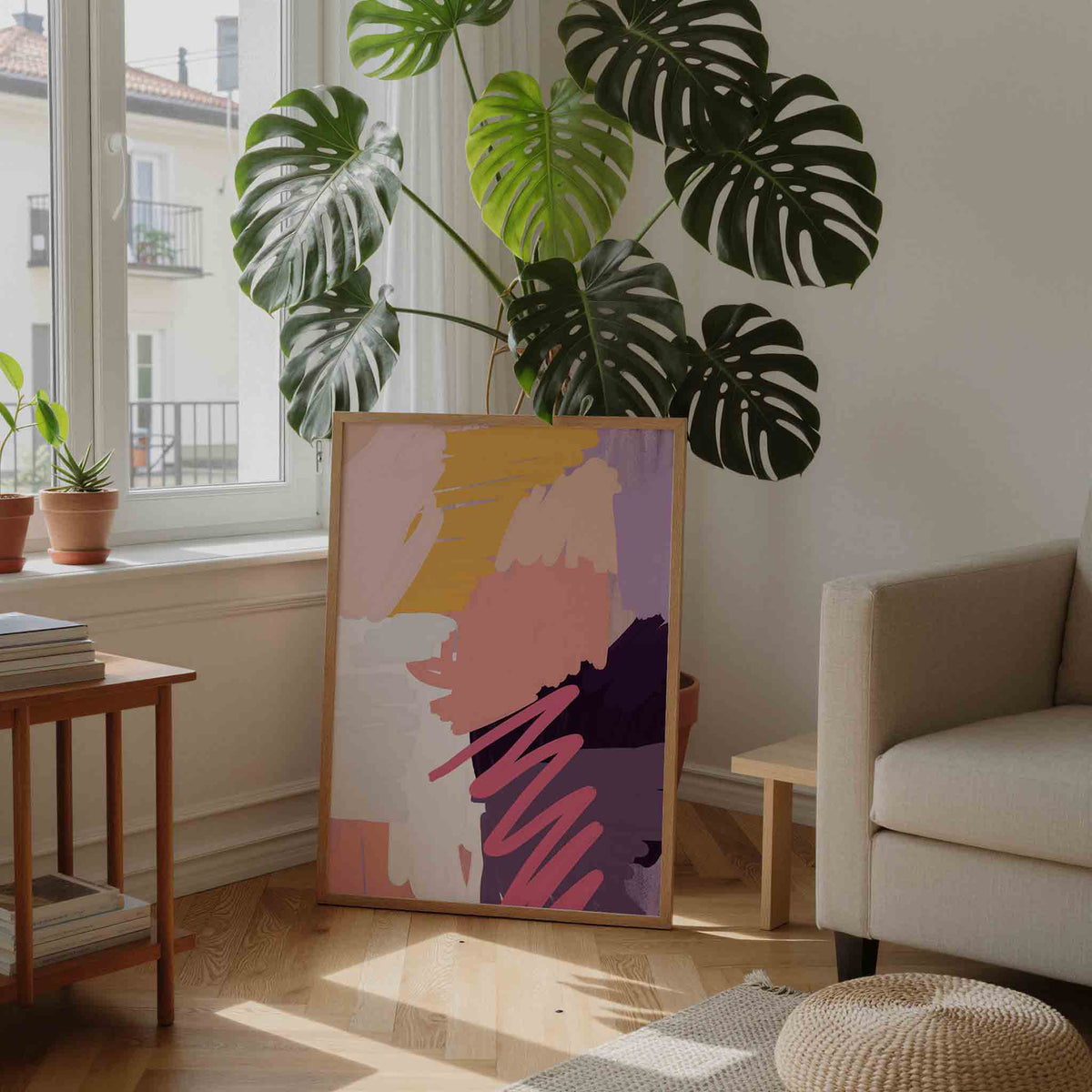 Abstracte penseelstreken – moderne illustratie als portret poster