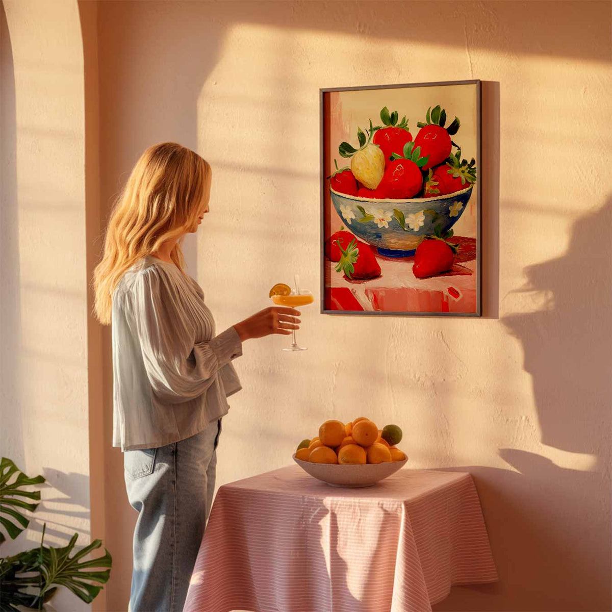 Aardbeien in Kunstzinnige Kom – keuken poster als sfeervolle staande wanddecoratie