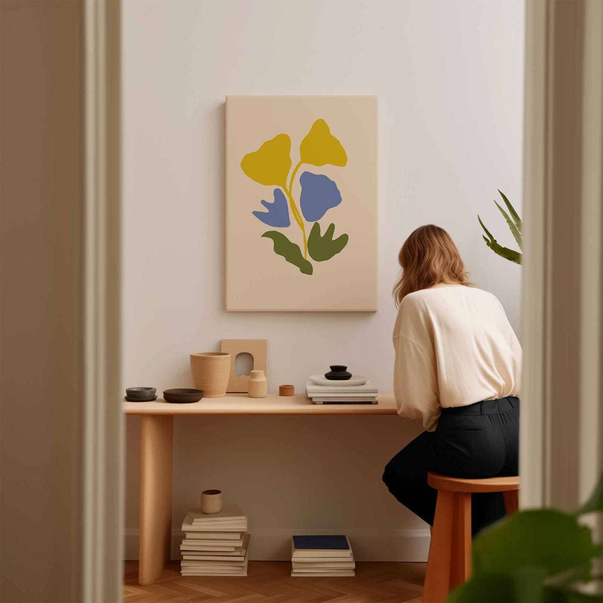 Kleurrijke Bladvorm Collage – staand kunstwerk voor modern interieur