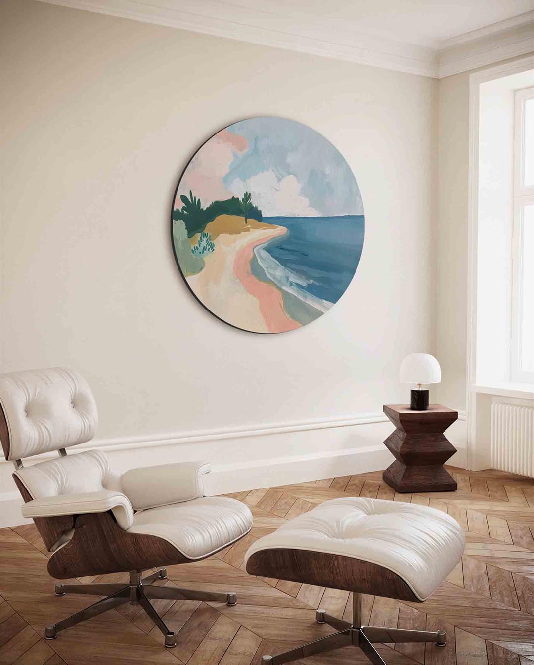 Strand en zee – moderne ronde wanddecoratie van WallArtistic