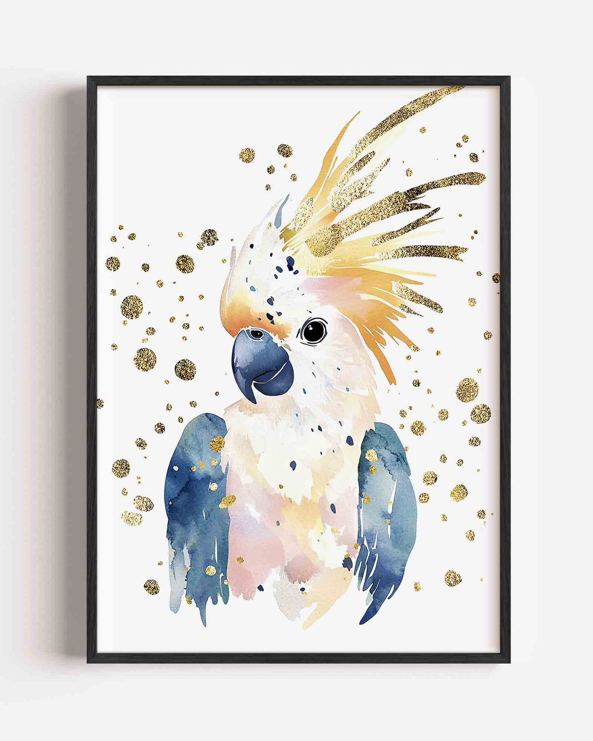 Papegaai met gouden accenten – dieren portret poster als wanddecoratie