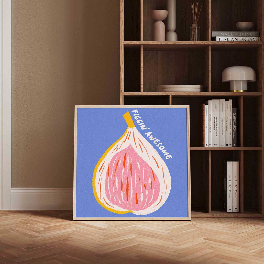 Vijg met tekst – vierkante wanddecoratie met kleur en vorm van WallArtistic