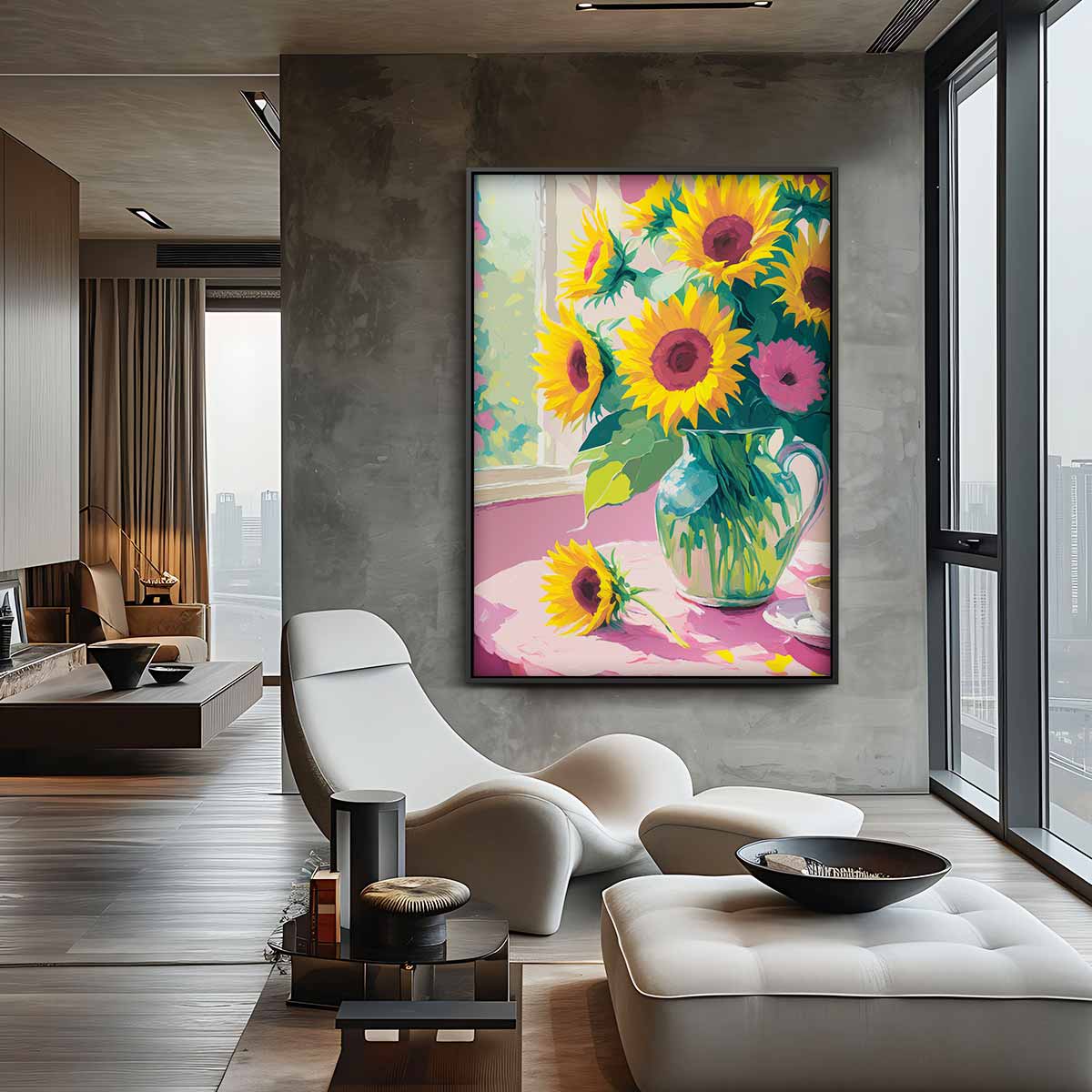 Zomerse Zonnebloem Schilderij – canvas kunstwerk als wanddecoratie
