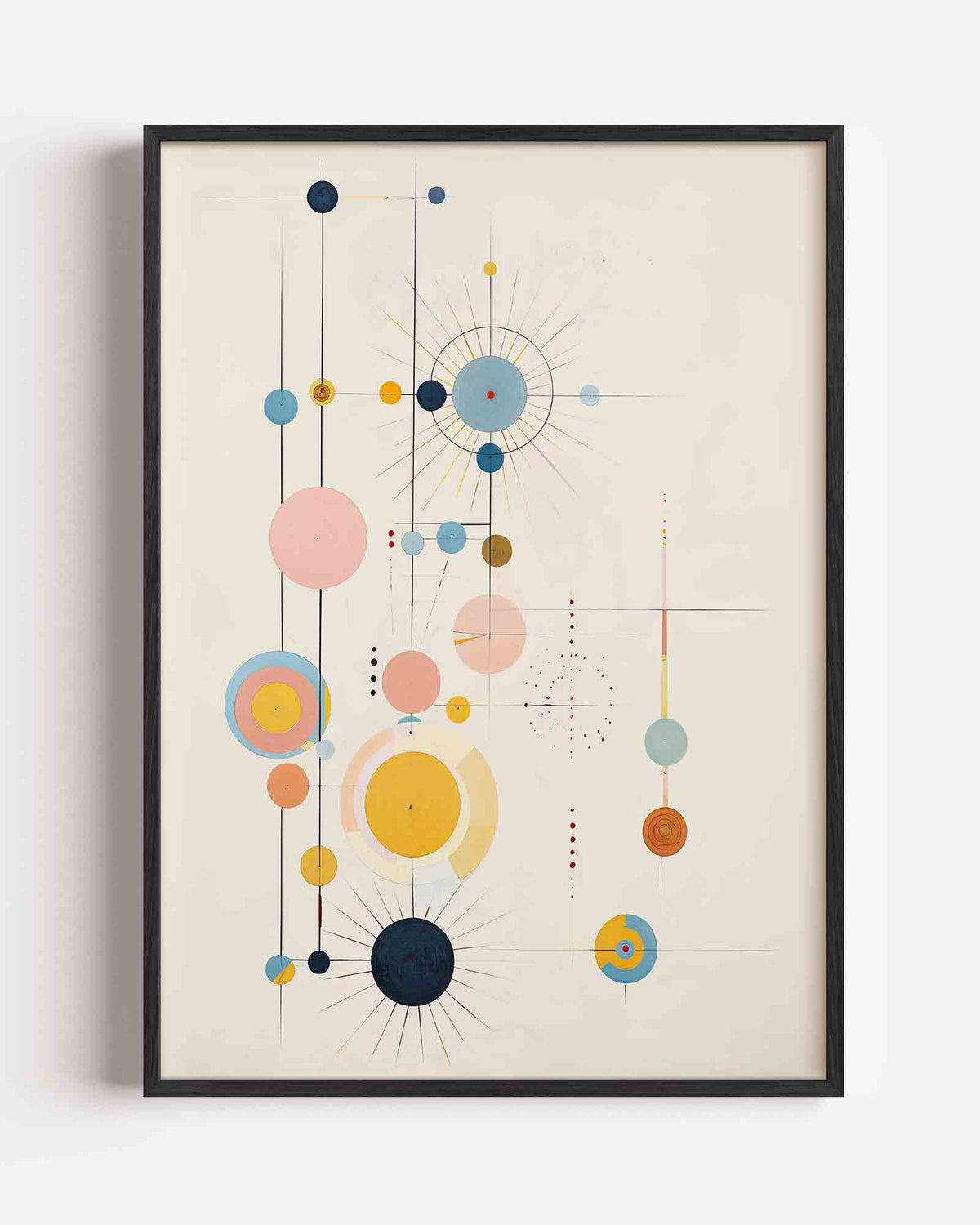 Abstracte cirkels en lijnen – surrealistische portret poster als wanddecoratie