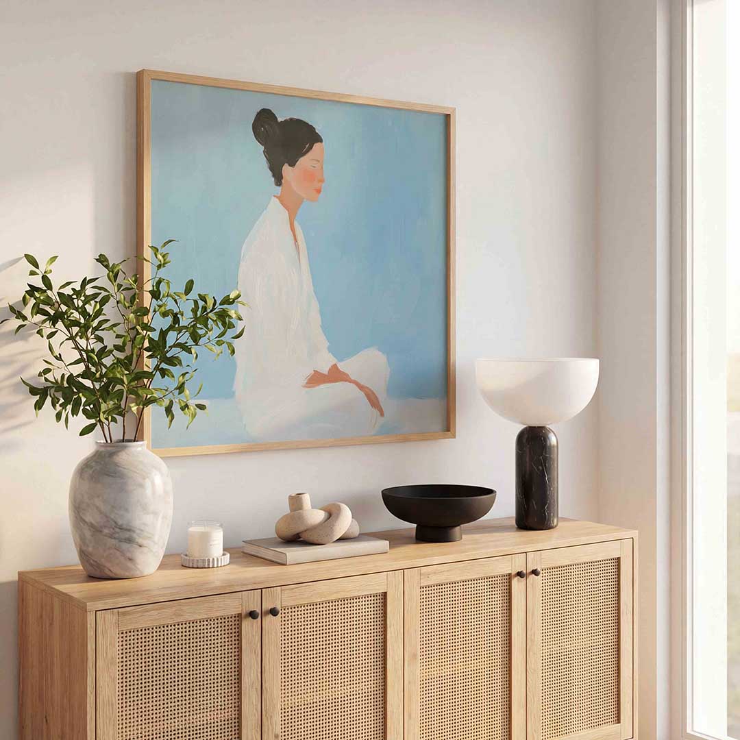 Vrouw in meditatie – kunst en design poster in vierkant formaat