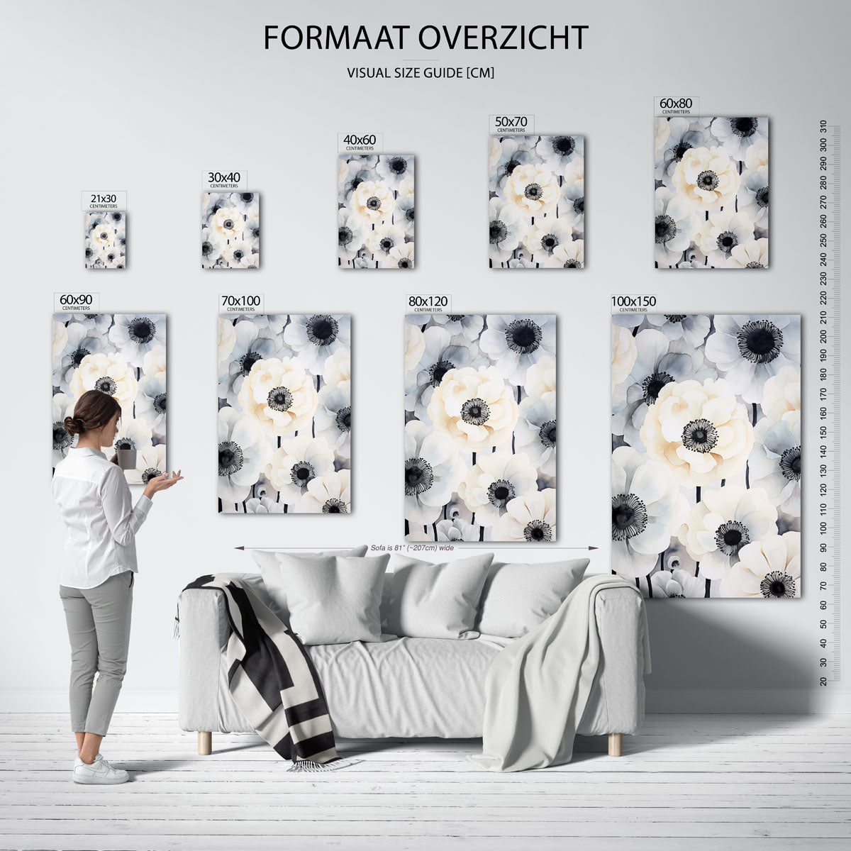 Bloemen in zachte tinten – staande muurposter met zachte abstracte vormen
