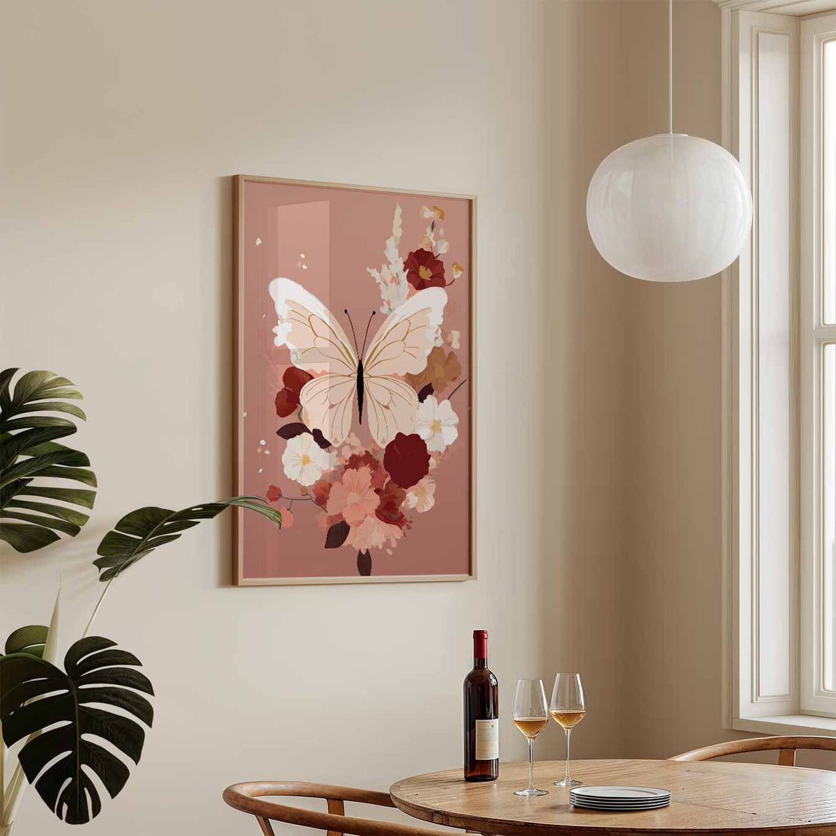 Dromerige Vlinderbloemenposter – zomerse wandkunst als portret poster