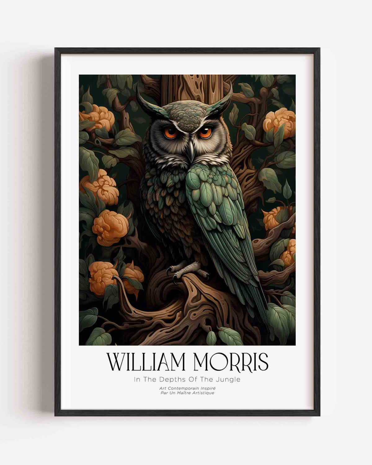 Uil en bloemen – William Morris portret poster als wanddecoratie