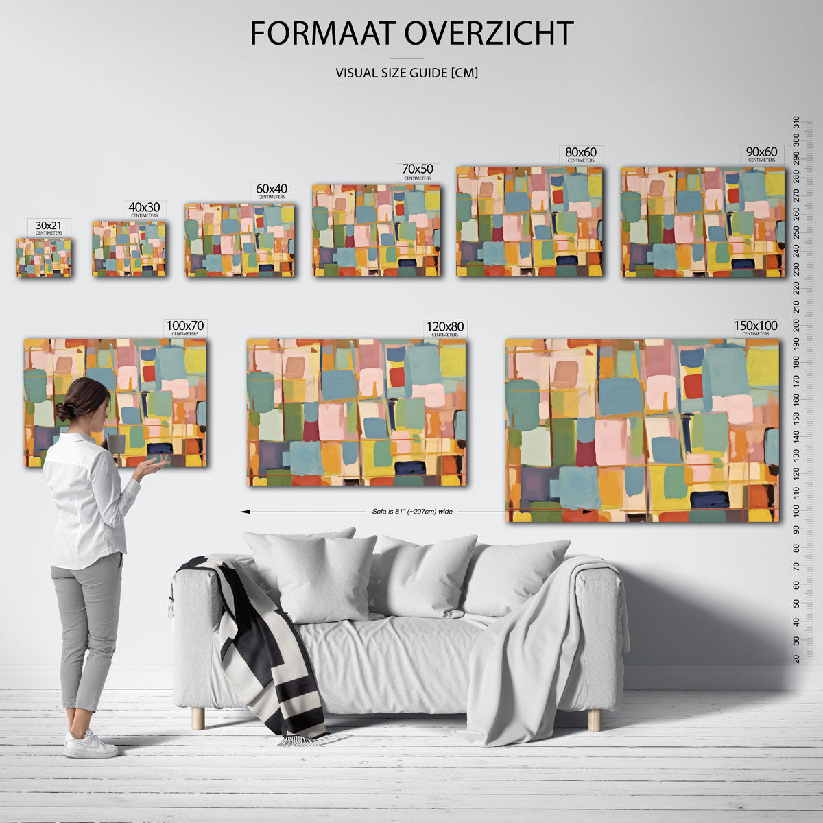 Gekleurde vlakken – liggende muurposter met kleurrijke abstracte vormen