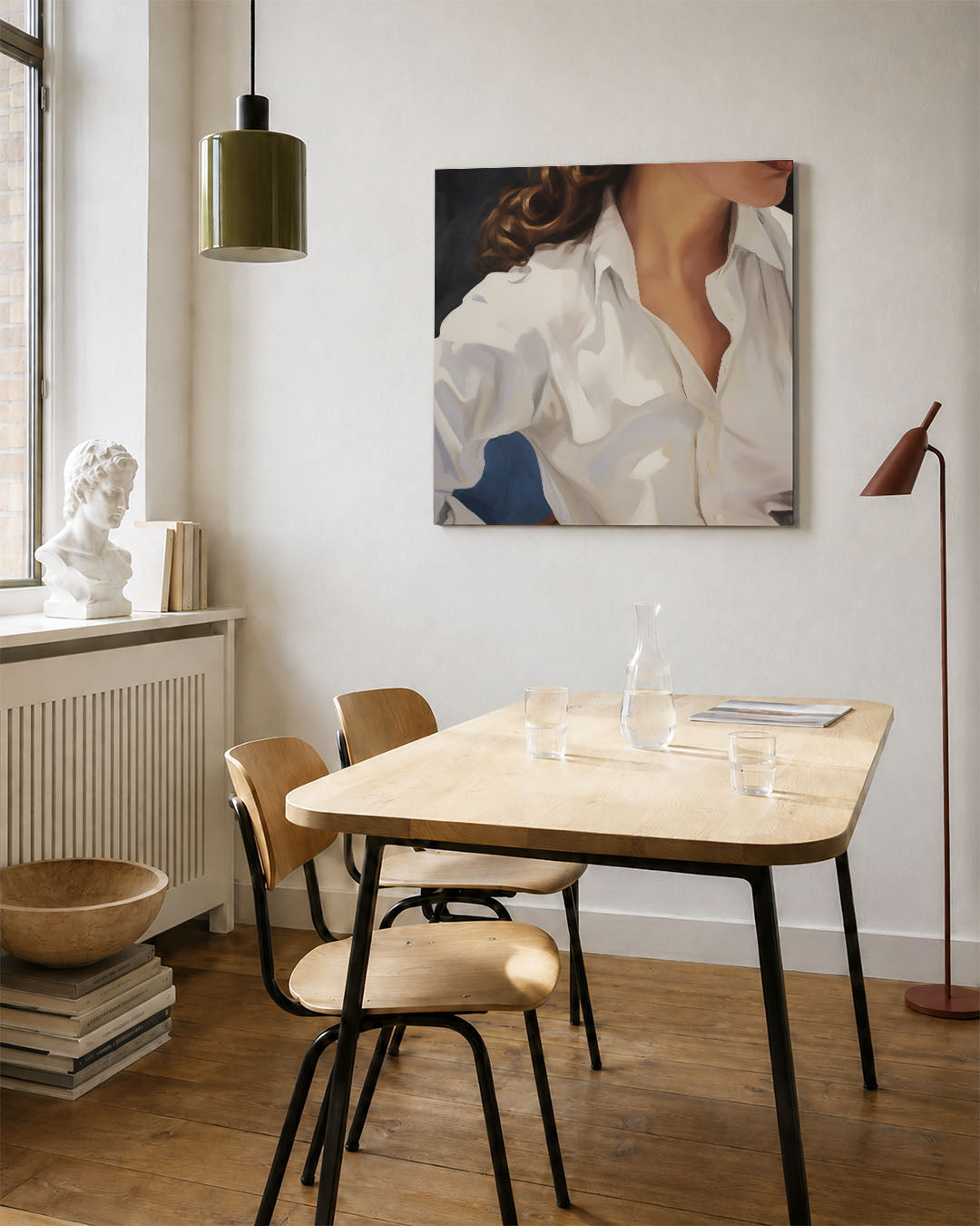 Elegante portretstudie kunstwerk – vierkante wanddecoratie – dit kunstwerk toont een gedetailleerde weergave van een persoon