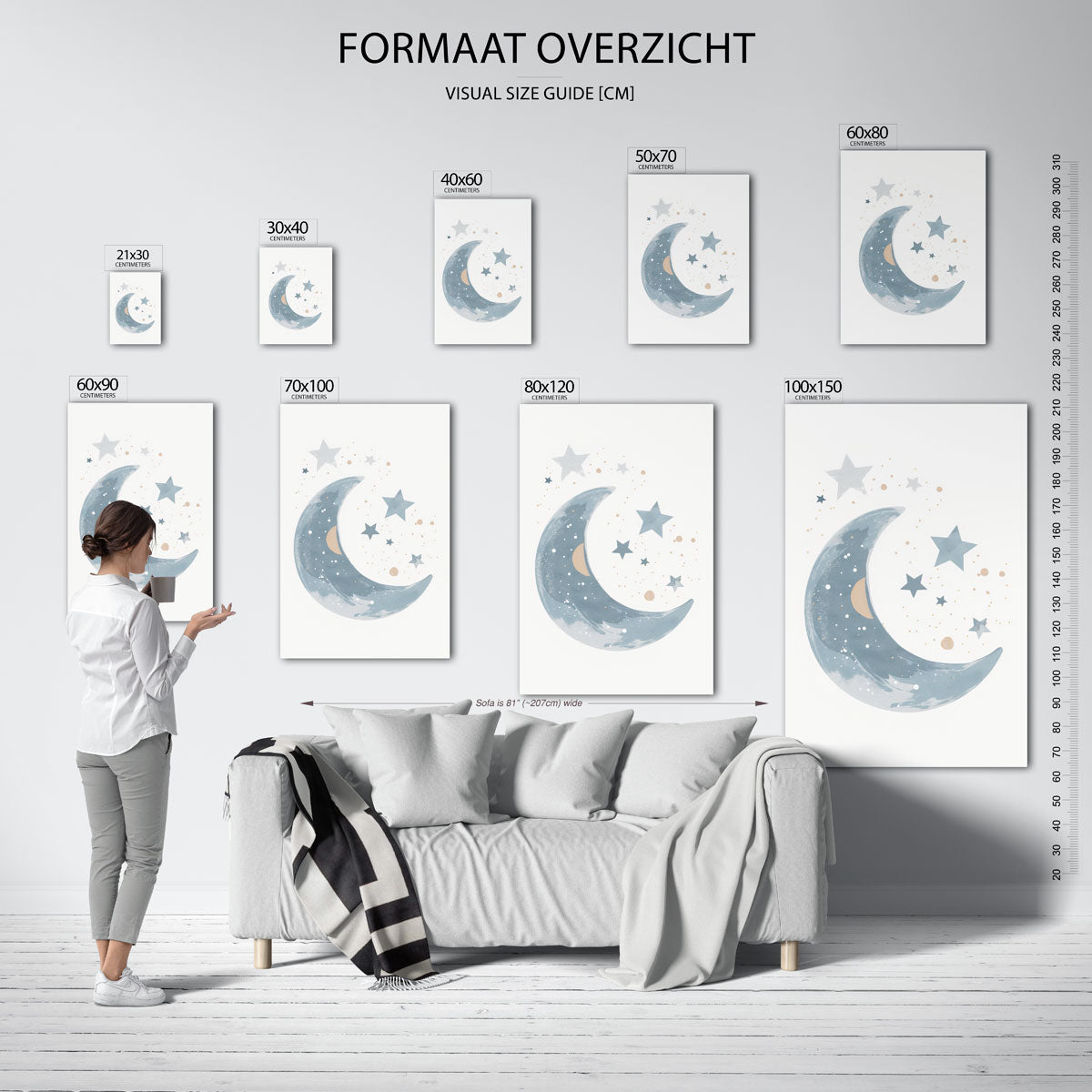 Maan en sterren – staande muurposter voor de kinderkamer