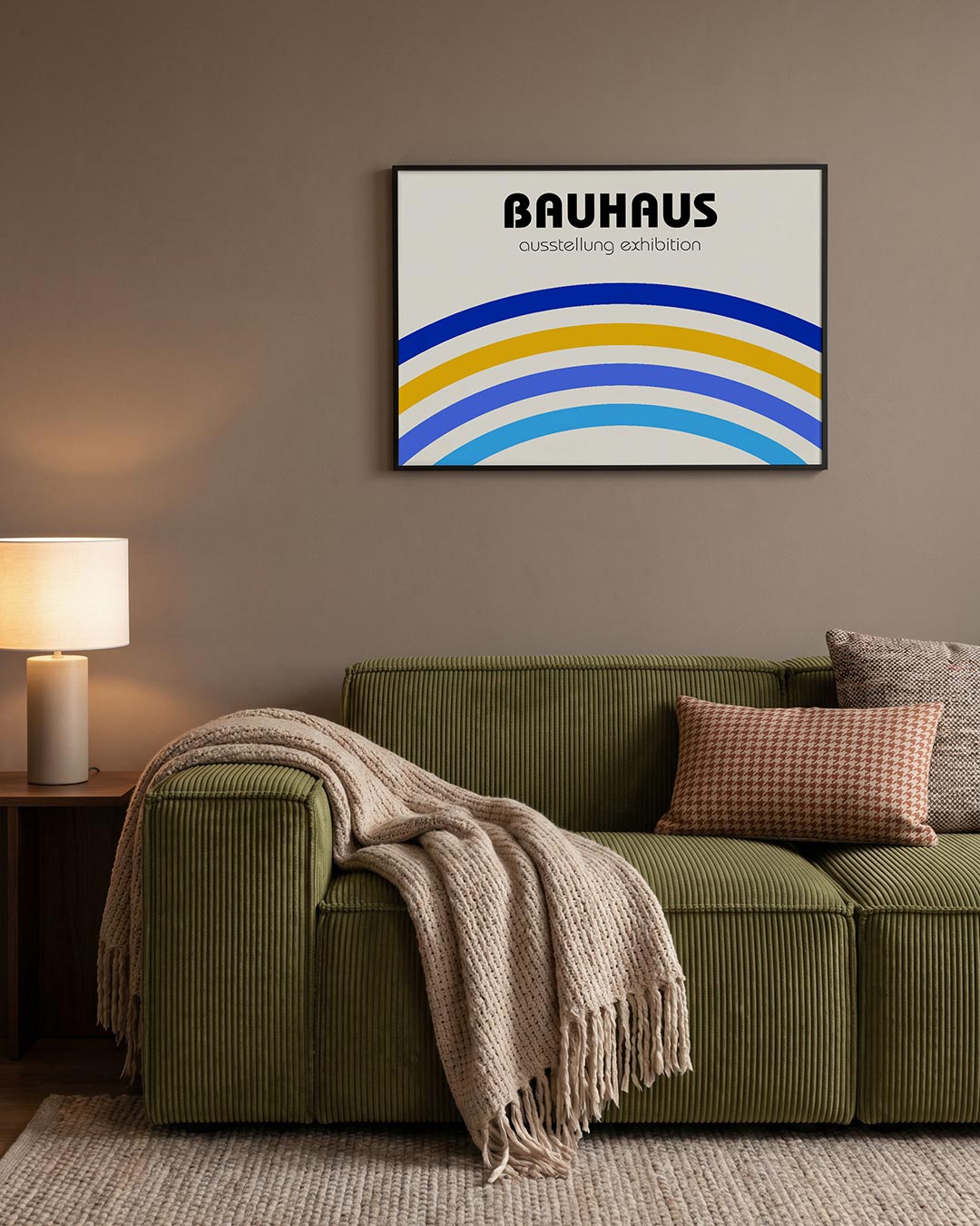 Kleurvolle booglijnen – geometrische Bauhaus poster in liggend formaat