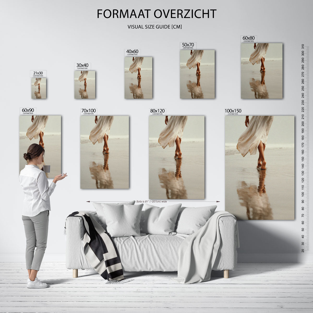 Vrouw in witte jurk – staande muurposter met natuurthema