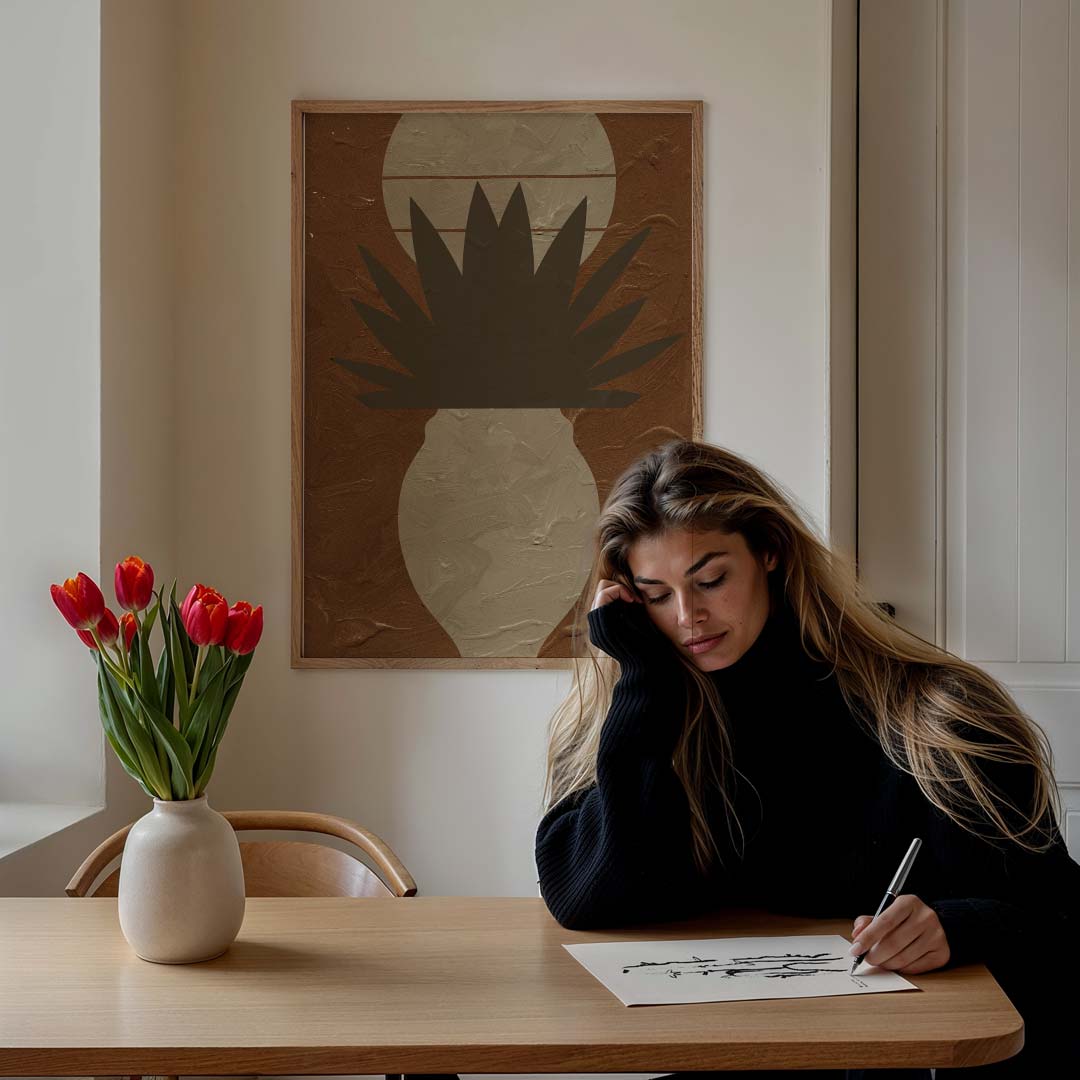 Bruine Botanische Statement – staande muurposter met abstracte vormen