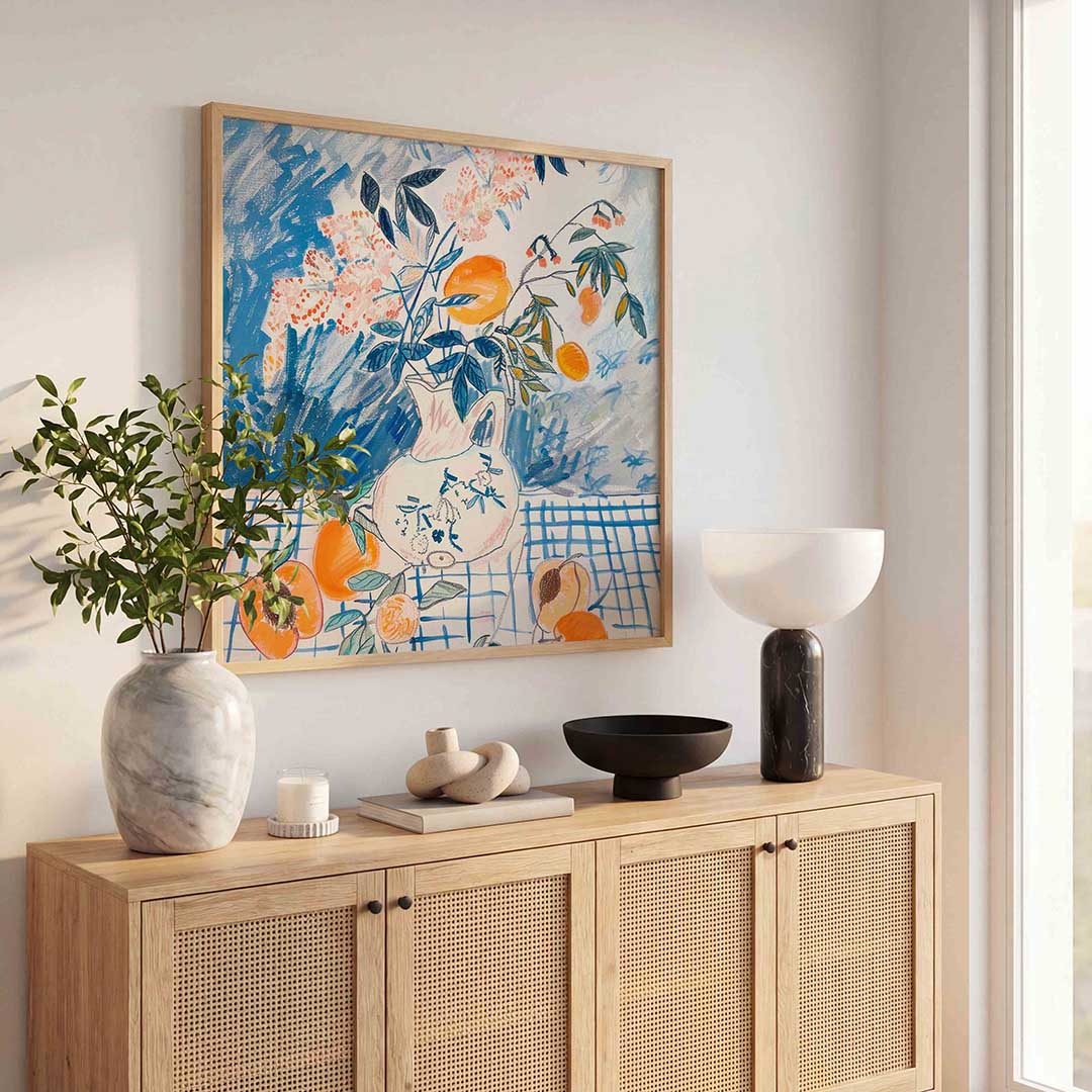 Bloemen en fruit – illustratie poster in vierkant formaat