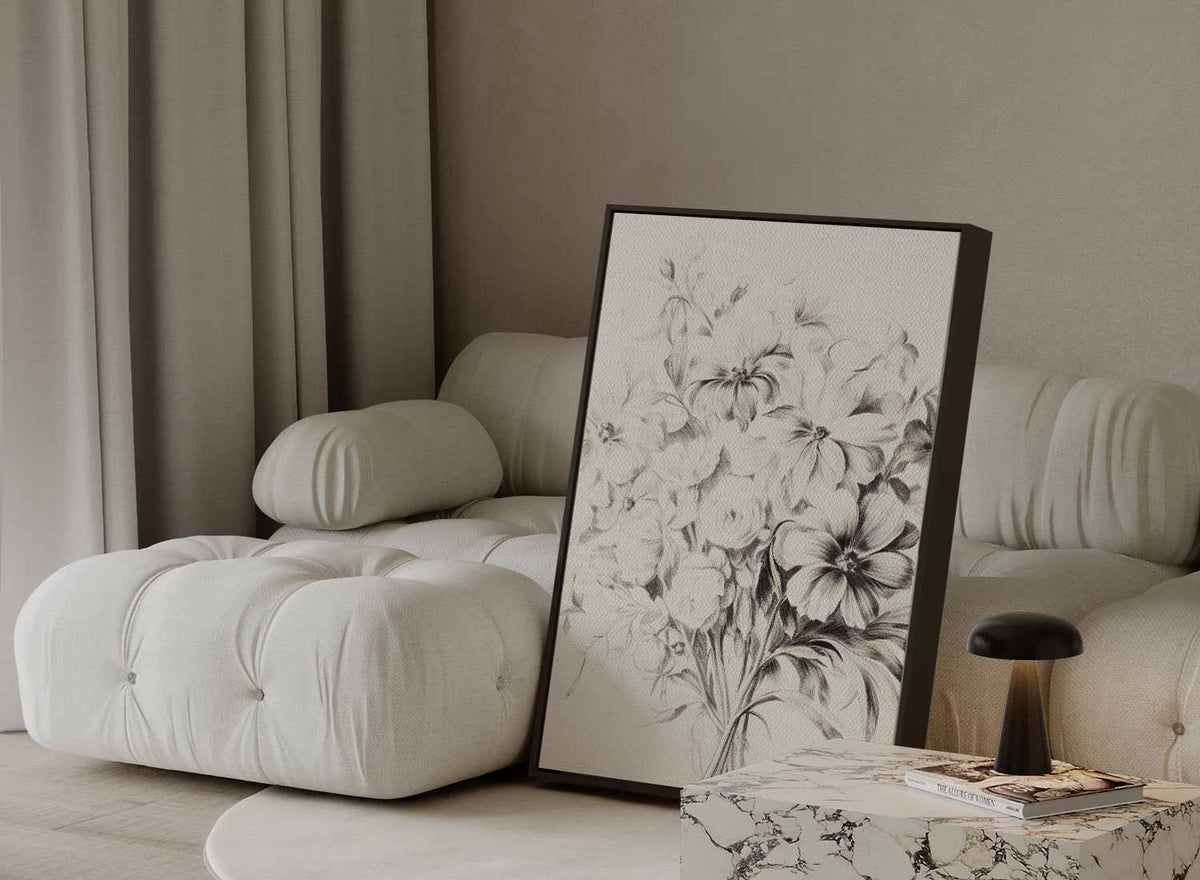 Zwart-wit Bloemenpracht – modern portret kunstwerk van WallArtistic