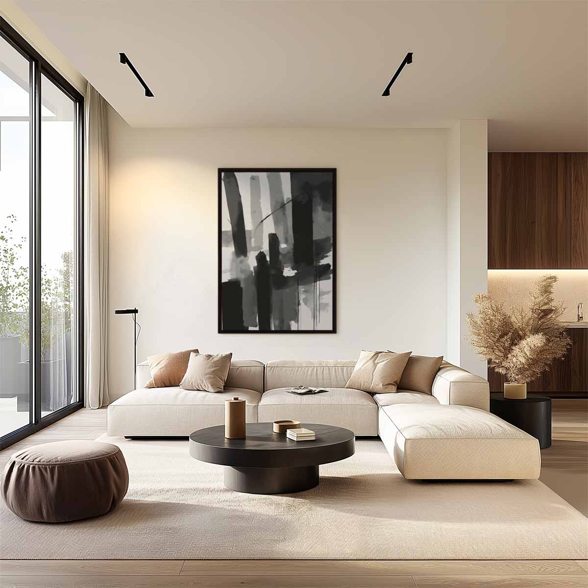 Moderne Sluier van Zwart & Wit – plexiglas wanddecoratie in portret formaat