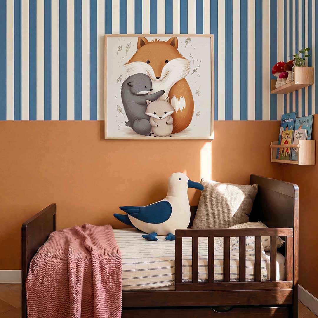 Vossenfamilie – kids poster in vierkant formaat