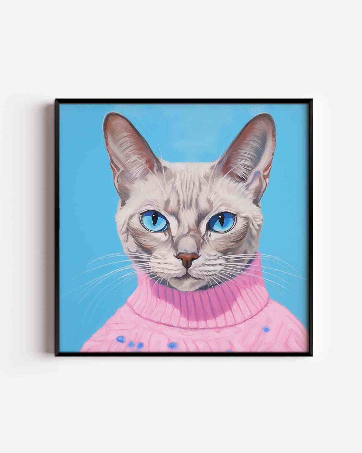 Kat met roze trui – vierkante dierenposter als wanddecoratie