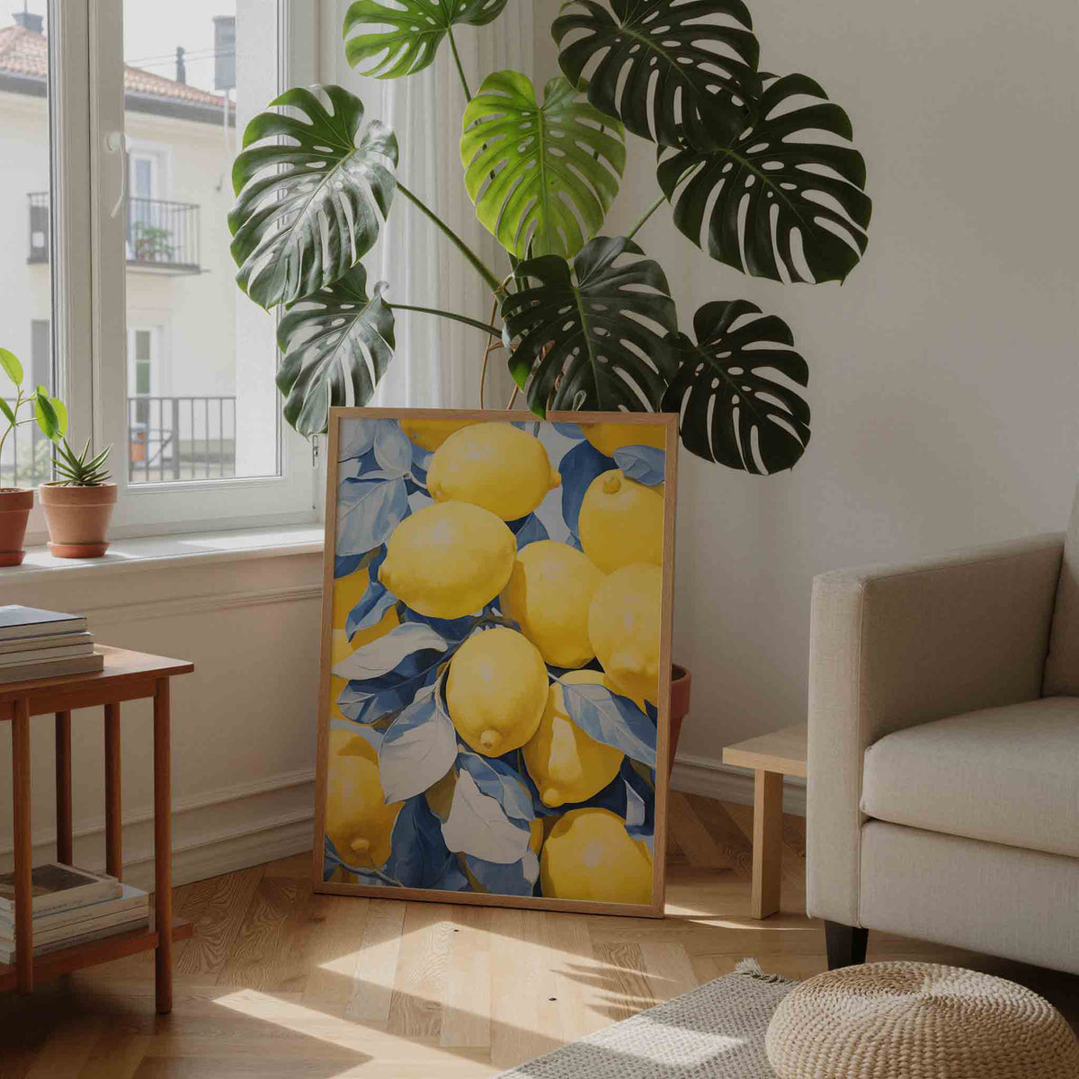 Citroenen en bladeren – staande botanische wanddecoratie van WallArtistic