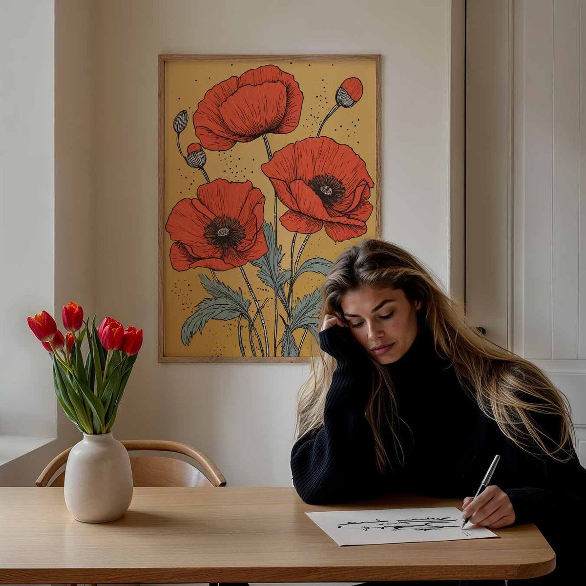 Klaprozen in Bloei Kunstposter – bloemen poster als moderne staande wanddecoratie