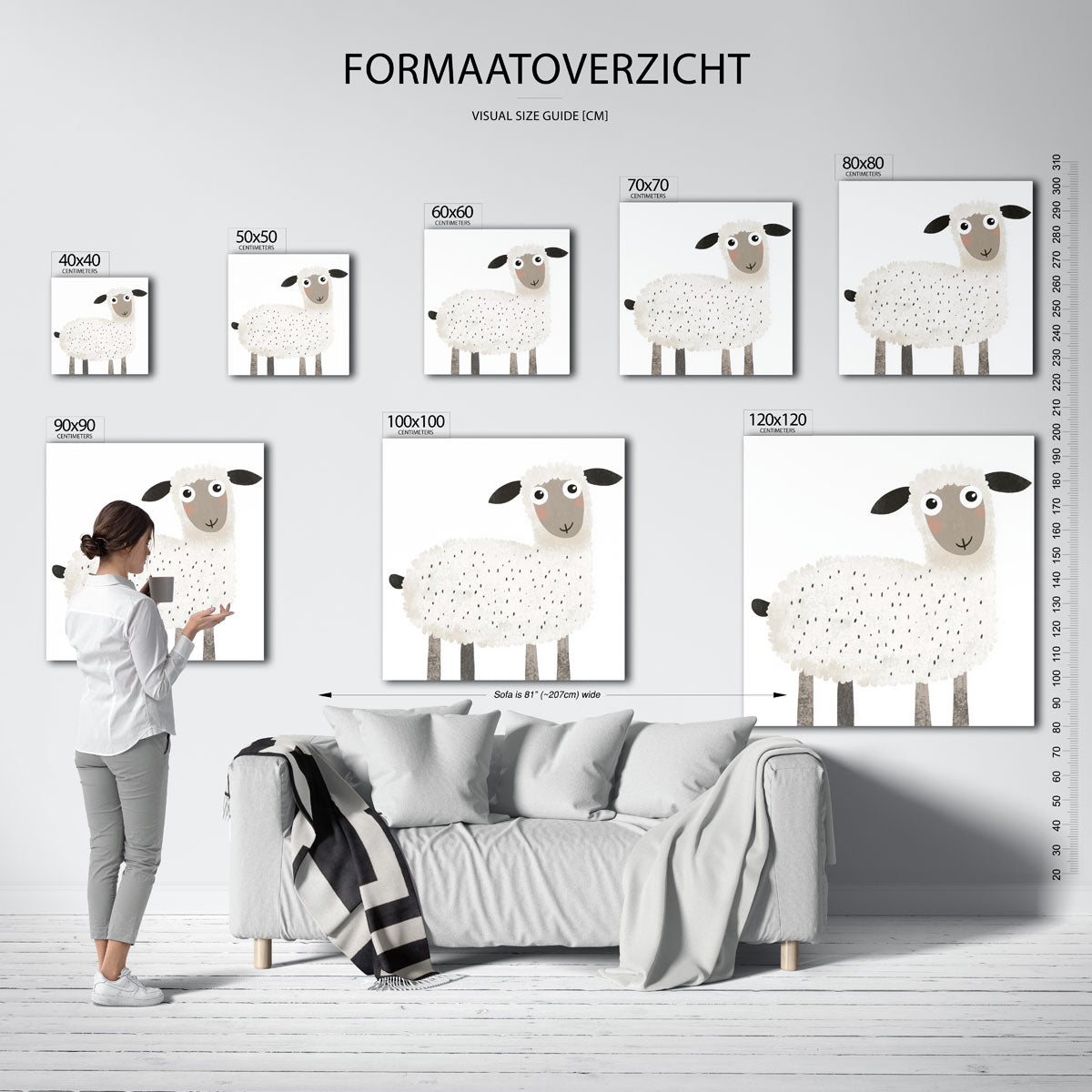 Schattig schaap – vierkante muurposter voor de kinderkamer