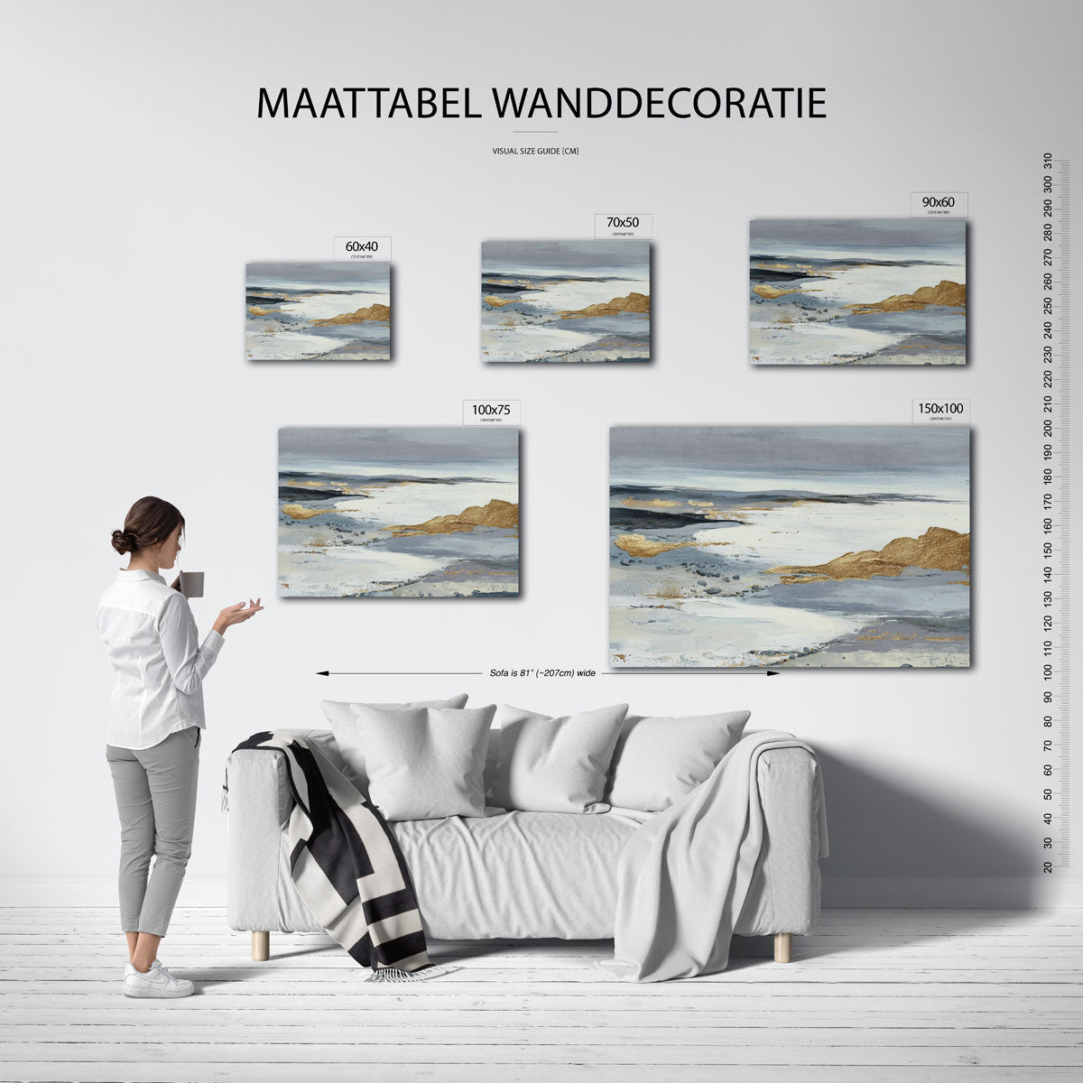 Landschap in goud en grijs – Serene – moderne liggende wandkunst