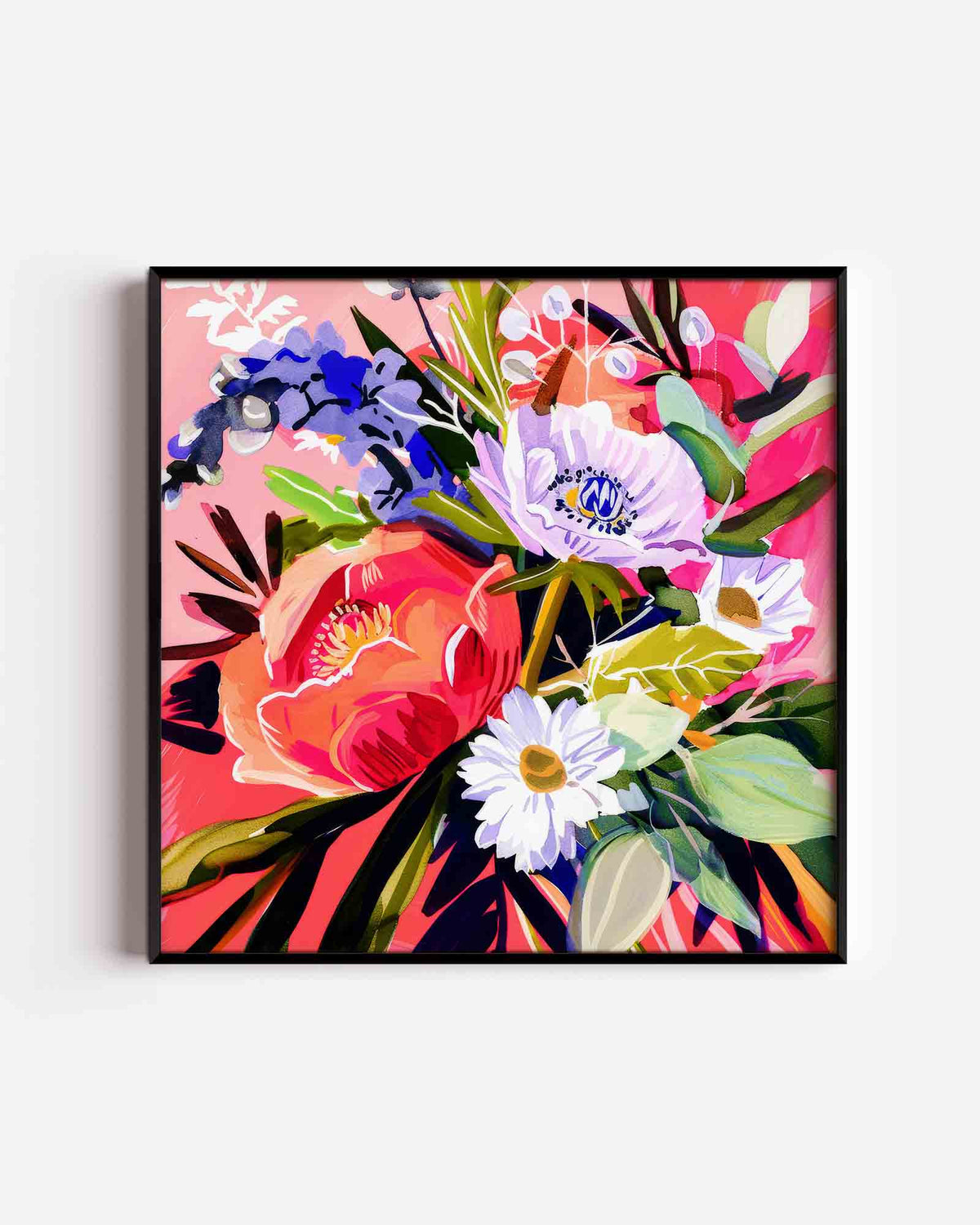 Bloemen op roze – keuken vierkante poster als wanddecoratie