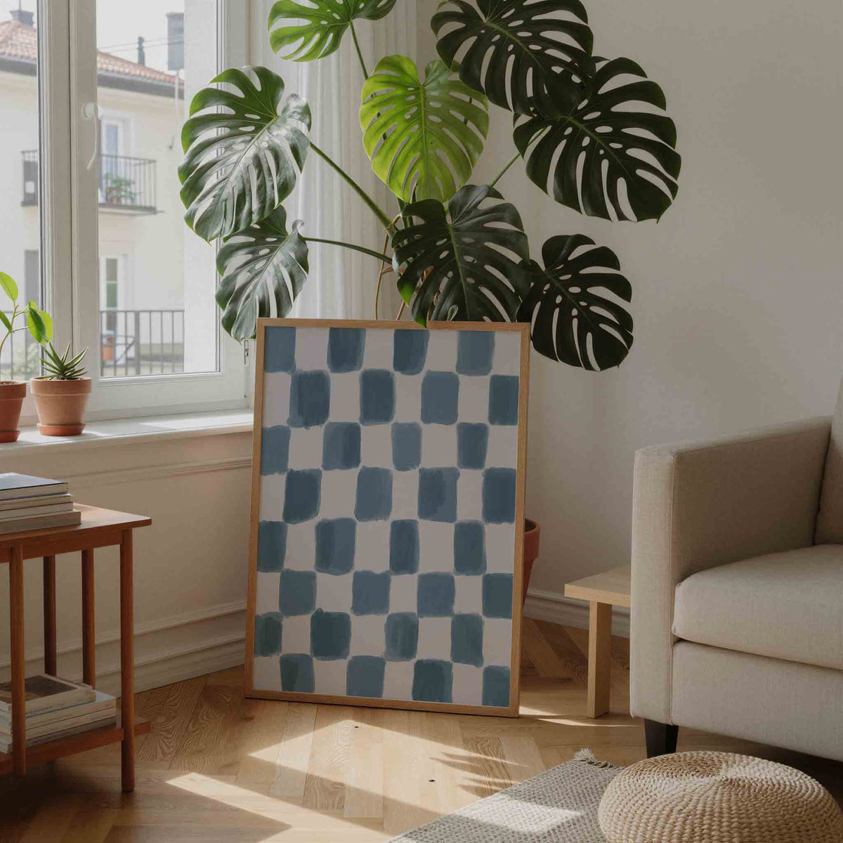 Blauwe vierkanten – moderne wandkunst als portret poster